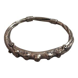 Vtg Dragon Head Double Oriental Theme Tibetan Handmade Silver Bangle Bracelet
